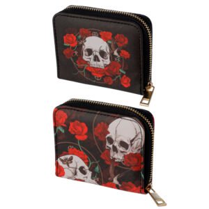 Small Zip Around Wallet - Skulls and Roses