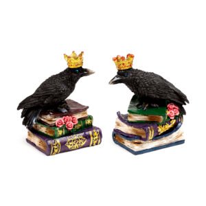 Decorative Ornament - Crow Wearing Crown Standing on Books