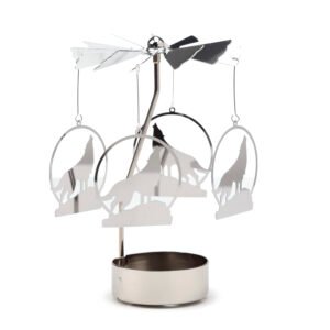 Spinning Tea Light Carousel Candle Holder - Howling Wolf