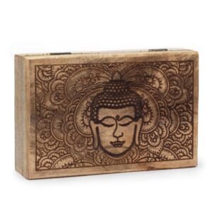 Big Rectangle Box 21.5x14x6.3cm - Buddha Face Black Engraved