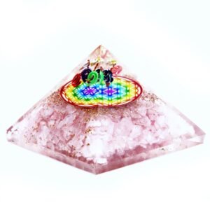 Rose Quartz Rainbow Orgonite Pyramid Flower of Life 70 mm