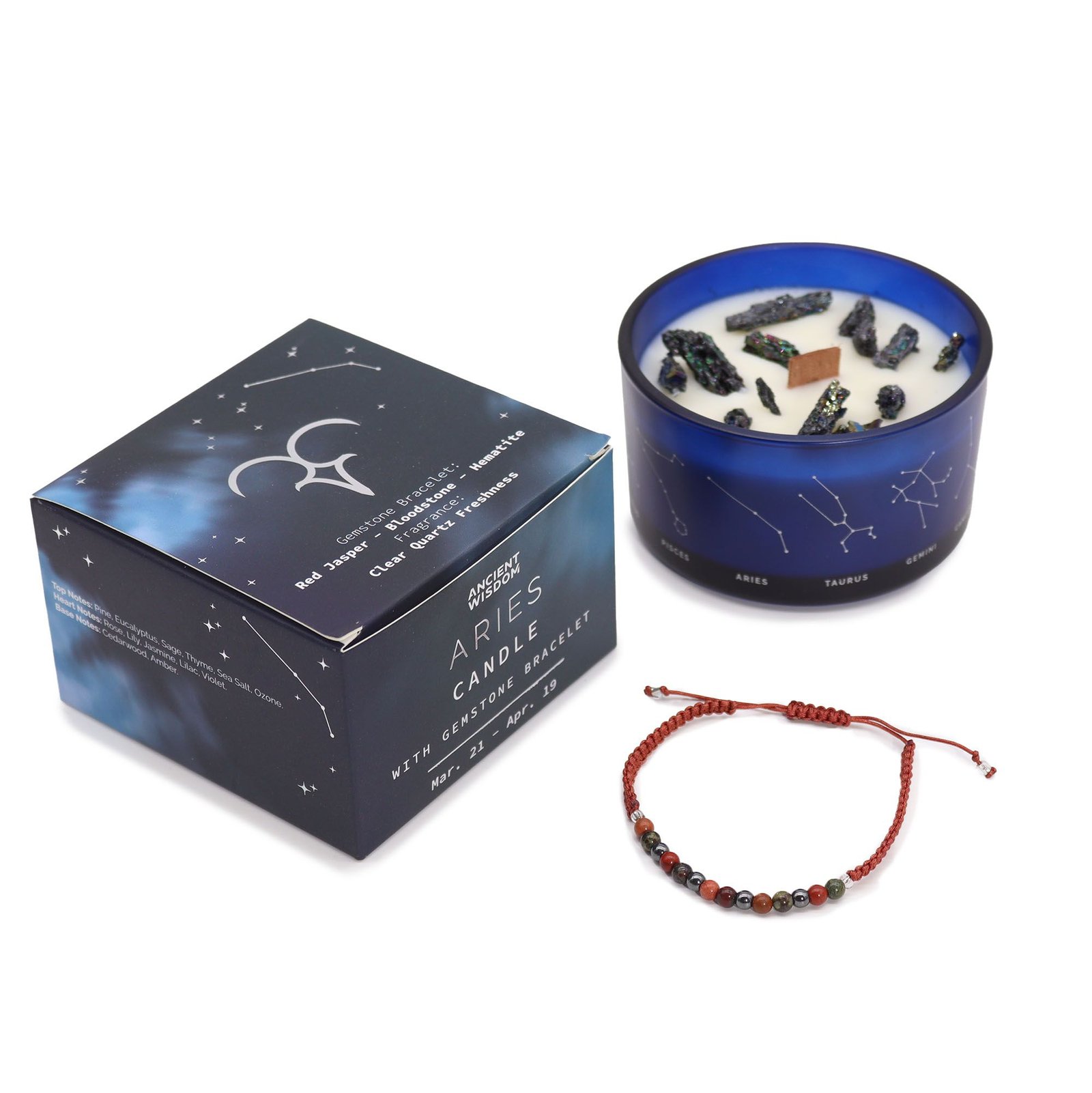 Zodiac Crystal Candle with Gemstone Bracelet - Aries 2 Zodiac Crystal Candle with Gemstone Bracelet - Aries - Image 2
