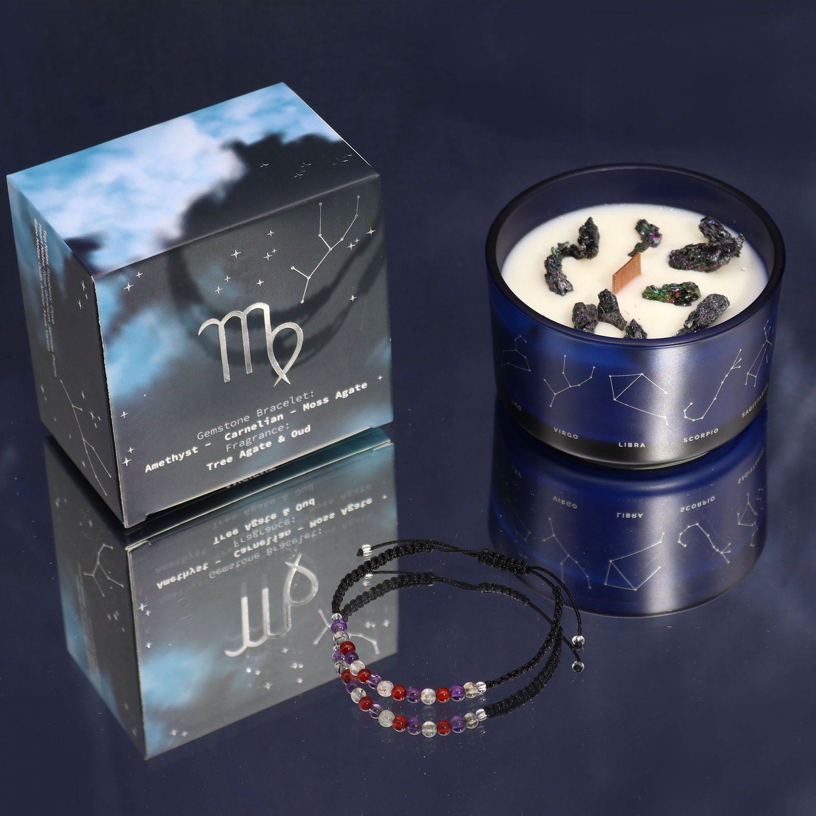 Zodiac Crystal Candle with Gemstone Bracelet - Virgo 1 Zodiac Crystal Candle with Gemstone Bracelet - Virgo