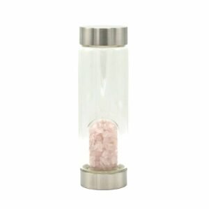 Crystal Infused Glass Water Bottle - Rejuvenating Rose Quartz - Chips