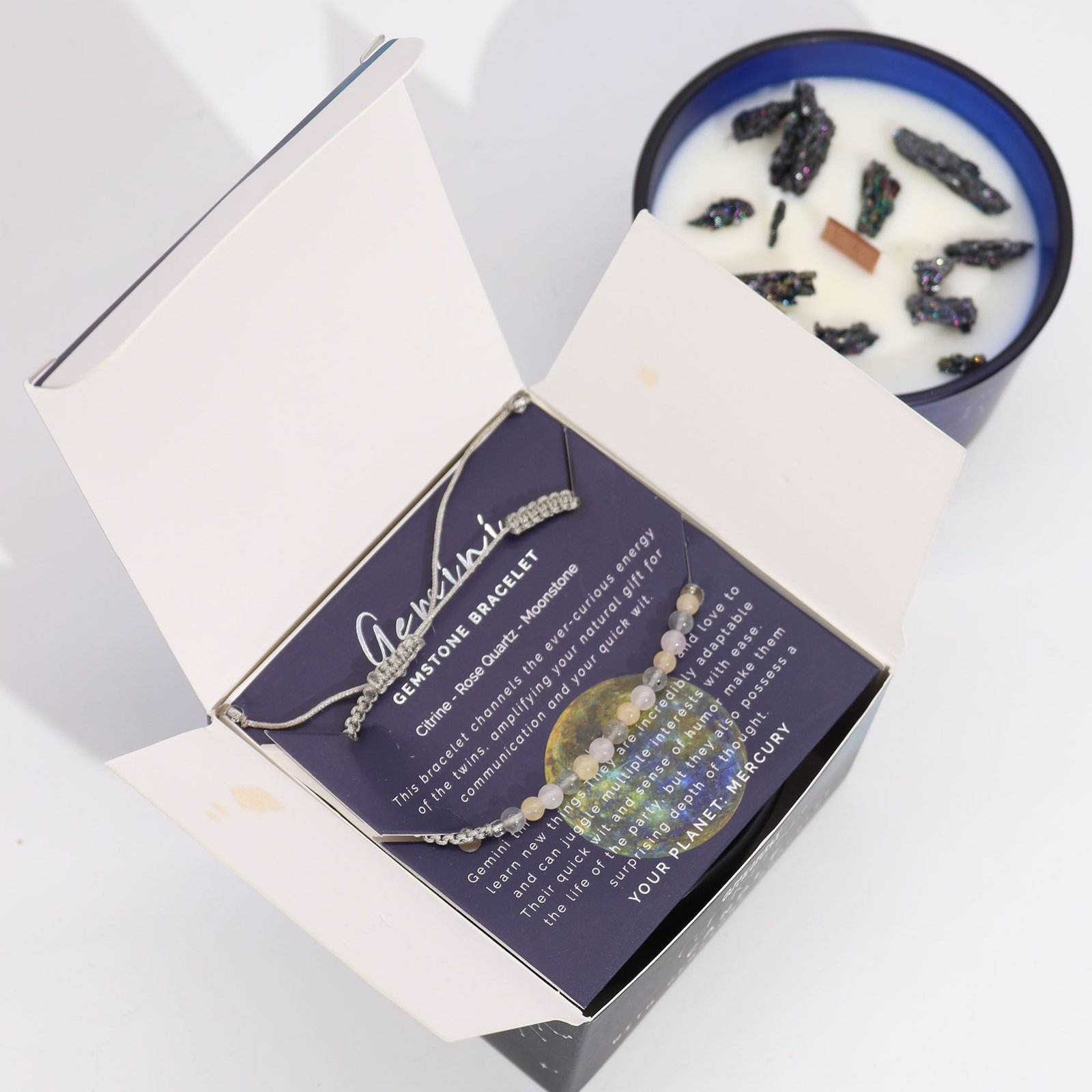 Zodiac Crystal Candle with Gemstone Bracelet - Gemini 2 Zodiac Crystal Candle with Gemstone Bracelet - Gemini - Image 2