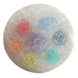 Selenite Small Charging Plate 8cm - Chakra Design - colour