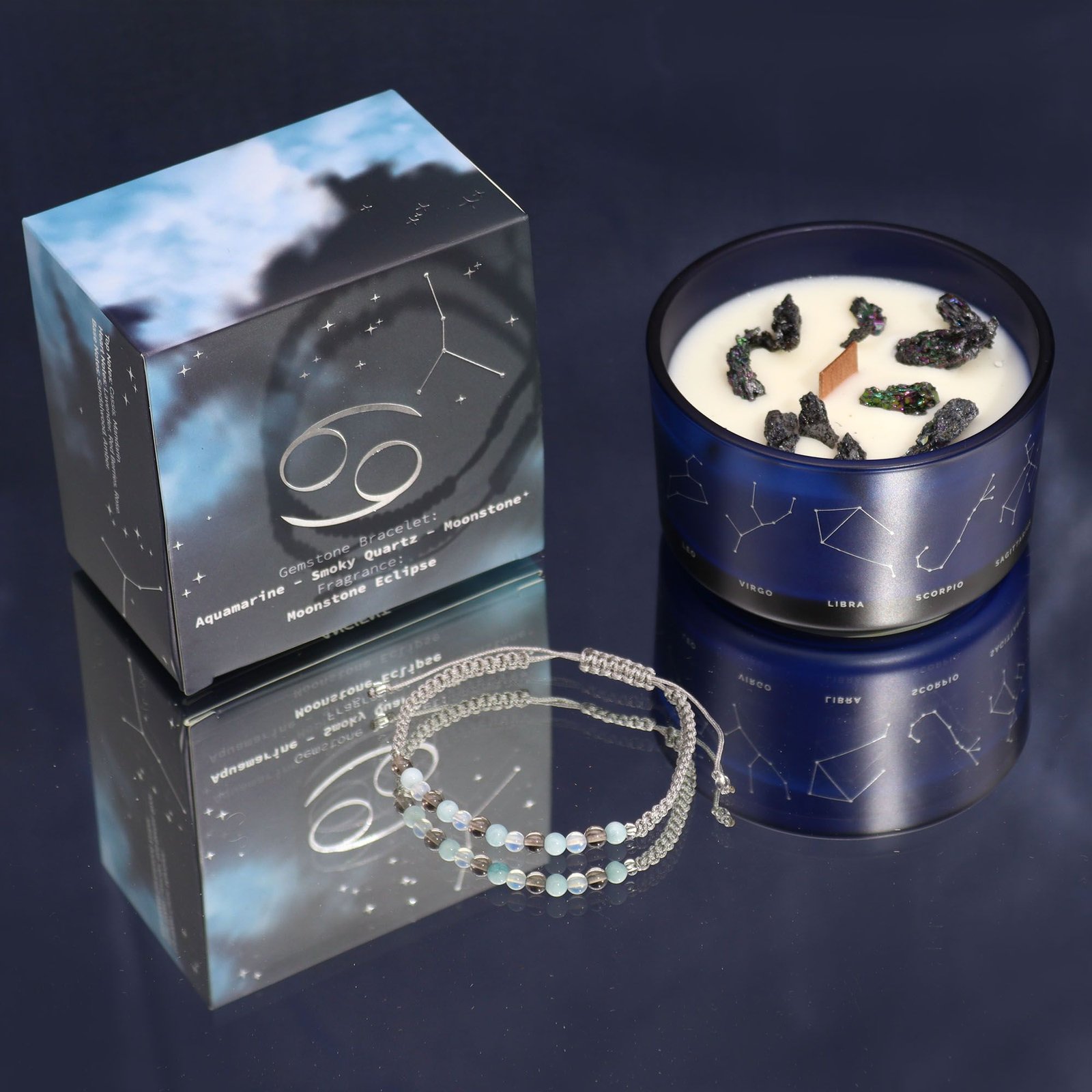 Zodiac Crystal Candle with Gemstone Bracelet - Cancer 1 Zodiac Crystal Candle with Gemstone Bracelet - Cancer