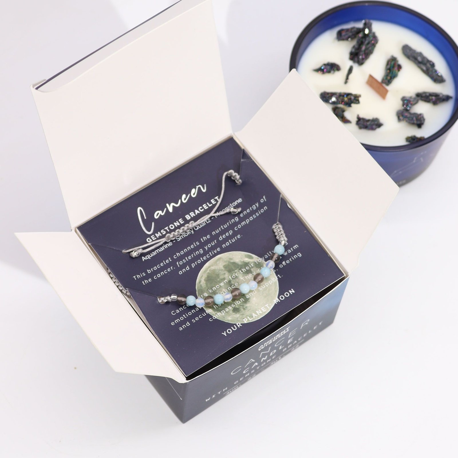 Zodiac Crystal Candle with Gemstone Bracelet - Cancer 3 Zodiac Crystal Candle with Gemstone Bracelet - Cancer - Image 3