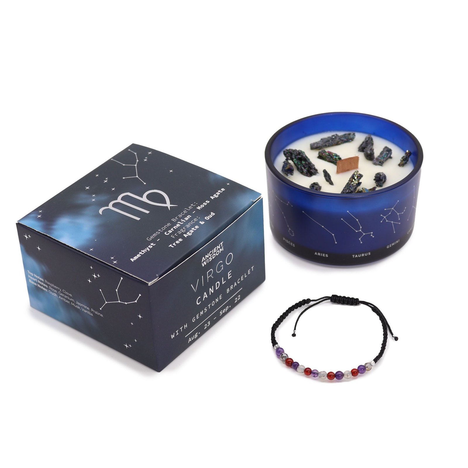 Zodiac Crystal Candle with Gemstone Bracelet - Virgo 2 Zodiac Crystal Candle with Gemstone Bracelet - Virgo - Image 2